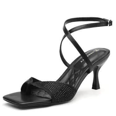 Imagem de NEWBELLA MOUSSE FIT Sandália feminina de salto quadrado, sandália feminina de malha com salto agulha para festa e casamento, Preto, 38