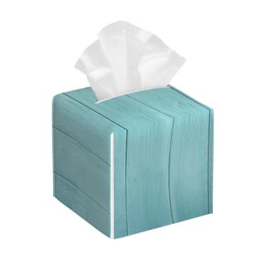 Imagem de Capa quadrada de couro para caixa de lenços de papel, impermeável, azul, à beira-mar, organizador de papel facial com cinto inferior, estojo de lenços para mesa, banheiro, escritório, mesa, carro