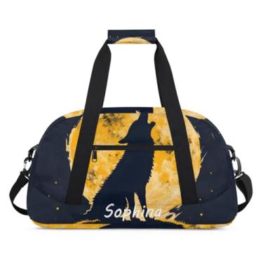 Imagem de Bolsa esportiva personalizada, animal, lobo, galáxia, universo com nome, bolsa de dormir personalizada, bolsa de fim de semana, bolsa de treino para dança, balé, academia, ginástica, mala, viagem