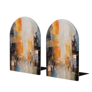 Imagem de Pintura Retrô Borrão Grandes Suportes de Livros de Madeira Decorativos Antiderrapantes Resistentes Terminais de Livros para Escritório Escritório em Casa Biblioteca Escolar Decoração Divisórias de