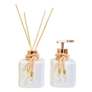 Imagem de Kit Lavabo Banheiro Saboneteira Difusor Aromatizador Luxo Pet 300ml - Plástico PET - Decorativo e Moderno para Banheiro(Rosê,Com Bandeja)