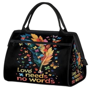 Imagem de Bolsa pequena para o fim de semana para mulheres e homens, com autismo, colorida, dobrável, para viagem, bolsa esportiva leve para academia, Cor: 2, 15.2*8.3*11.6 inch, Moderno