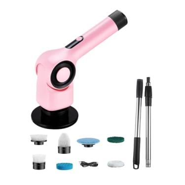 Imagem de Ioensy Escova de limpeza de chuveiro rotativa máquina de limpeza extensão alça multiuso purificador de energia escova de limpeza portátil para carro, ROSA