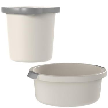 Imagem de Kit Balde e Bacia de Limpeza Flow Bege 5L e 8,5L com Gradação de Litros e Bico Direcionador Ou