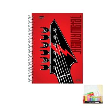 Imagem de Kit Caderno Masculino 20 Matérias 400 Folhas KBOM + Caneta Esferográfica Sortidas + Marca Texto Boss 15 Cores