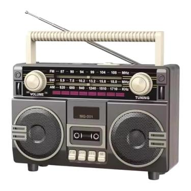 Imagem de predolo Rádio portátil AM/SW com 3 bandas, alto-falante compacto e carregamento, ideal para casa, escritório e atividades ao ar livre. Design vintage. Ótimo, Cinza