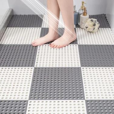 Imagem de 10 Peças de Lajes Borracha Entrecruzadas com Buracos Drenagem Tapetes Antiaderentes DIY para Banheiro Piscina Saunas Spas Hotéis Salas Armários Confortáveis Amortecidos Fáceis Limpar Flexíveis