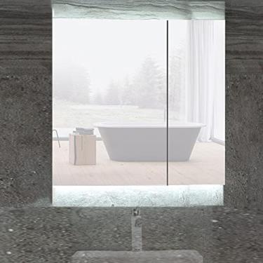 Imagem de SPXMQSS Armário de banheiro LED, armários de parede de banheiro com prateleiras unidades de armazenamento armários de banheiro com luzes com luz ambiente e proteção ambiental HD espelho prata B, 70