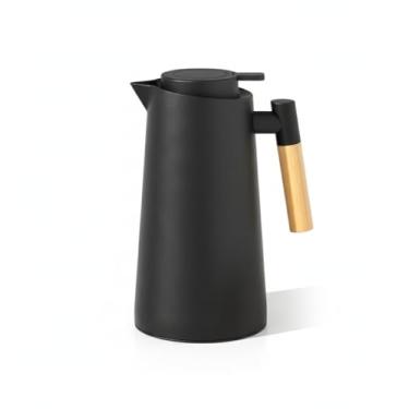 Imagem de Garrafa Térmica de Plástico com Cabo de Madeira Nórdica Off White 1L - Mesa Posta - Utensílios de Cozinha - Café e Chá (Preto)