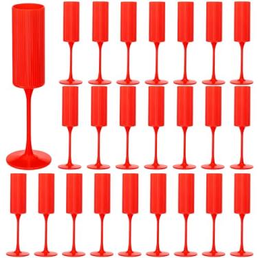 Imagem de Pacote com 24 taças de champanhe, taças de vinho de plástico de 170 g - reutilizáveis, elegantes para recepção de casamento, aniversário, brindes, festas - Taças de Mimosa vintage com haste longa