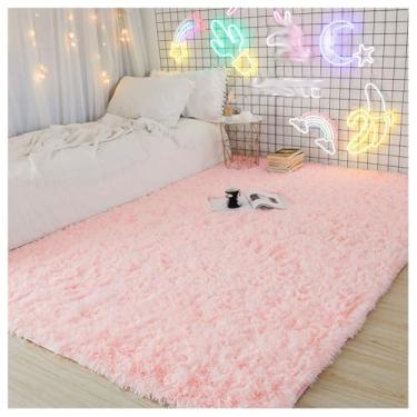 Imagem de SPXMQSS Tapetes de área para sala de estar, tapete de pelúcia longo macio para quarto, antiderrapante, antiderrapante, lavável à máquina para sala de estar, quarto, cabeceira, casa rosa A 120 x 200 cm