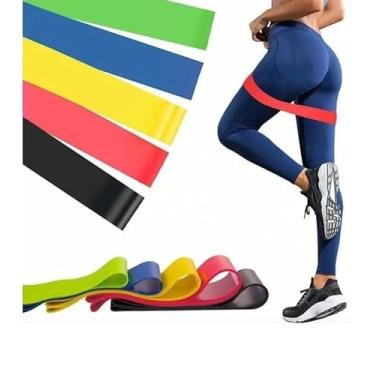 Imagem de Kit Mini Band Profissional, 5 Faixas Elásticas de Látex Premium para Exercícios, Resistências X-Leve a X-Forte, Treino em Casa, Musculação, Pilates e Fisioterapia