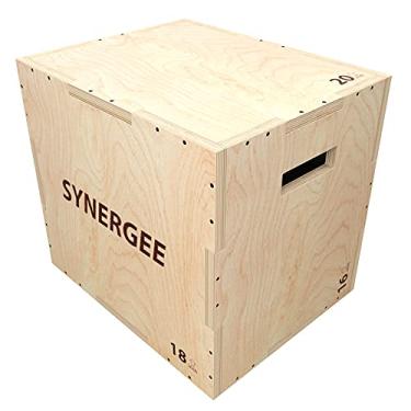 Imagem de Synergee Caixa de madeira plyométrica 3 em 1 para treinamento e condicionamento de pulos. Tênis All in One Jump. Tamanhos 30/24/20, 24/20/16, 20/18/16, 16/14/12, Wood Plyo - 20/18/16