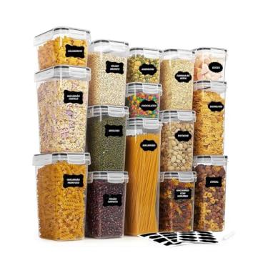 Imagem de Kit 15 Peças | Conjunto Potes Herméticos para Alimentos (Livre BPA) | Organização e Conservação para Cozinha e Despensa | Acrílico Resistente |