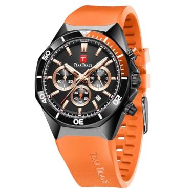 Imagem de TEARTRACE Relógios masculinos de luxo, quartzo, casual, cronógrafo, 3 ATM, à prova d'água, esportivos, multifuncionais com pulseira de silicone, Laranja, relógio masculino