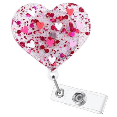 Imagem de Carretel de crachá de enfermeira de coração rosa engraçado, bonito porta-crachá retrátil para dia dos namorados, crachá de identificação para RN LPN CNA MA, estudante de enfermagem, médica, assistente