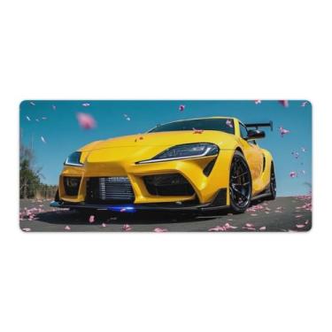 Imagem de HouLaiZhe JDM Tapetes de mesa de carro amarelo esportivo carro flores de cerejeira tapetes de mouse pads de mesa grandes para teclado de mesa tapete de computador 40 x 90 cm
