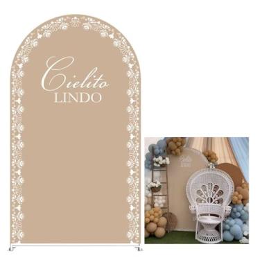 Imagem de Capa de fundo de arco bege para decoração de festa mexicana em arco elástico em tecido batismx para chá de bebê (somente capa) (G3746, 1,2 m x 2,2 m (apenas capa))