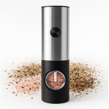 Imagem de Moedor Elétrico Automático de Temperos com Luz LED, Sal, Pimenta e Especiarias, Inox, Operação com Uma Mão, Ajuste de Moagem, Recipiente Transparente