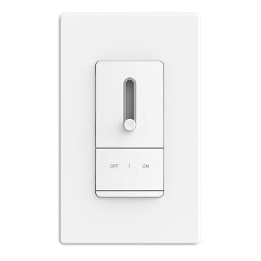 Imagem de ELEGRP Interruptor regulável deslizante para LED regulável, lâmpadas CFL e incandescentes, haste única ou 3 vias, controle total com predefinição, pá balancim, placa de parede inclusa, listado pela UL (1 pacote, branco fosco)