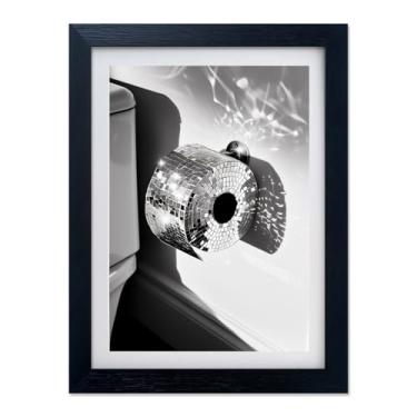 Imagem de Quadro moderno preto e branco decoração de banheiro bola de discoteca papel higiênico arte de parede impressão moderna arte engraçada glamour estética imagem banheira quarto decoração