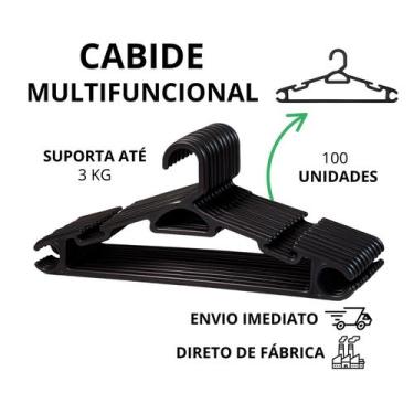 Imagem de Cabide Adulto Preto Reforçado 38cm Kit 100 Unidades Suporta até 3kg Or