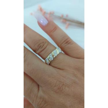 Imagem de Meia Aliança Prata 925 Apliques De Ouro 14 K E Zircônias - Dália Maria