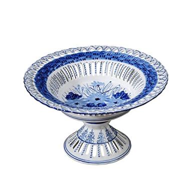 Imagem de Fruteira Tigela de Fruteira Nova Chinesa Redonda Cerâmica Oca Prato de Frutas Casa Sala de Estar Porcelana Decoração de Mesa Tigela de Doces Prato de Frutas (Tamanho: B) (Uma Cor A