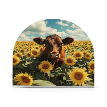 Imagem de CEBUGI Suporte de guardanapo para mesas suporte de guardanapo de acrílico highland vaca girassol porta-guardanapos de papel para decoração de festa de jantar de cozinha