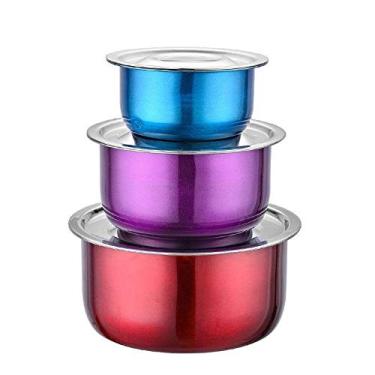 Imagem de Conjunto de panelas de aço inoxidável com 3 peças/conjuntos de panelas de condicionamento colorido conjunto de lavatório de cozinha para casa suprimentos de bar de cozinha