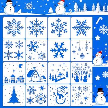Imagem de Estênceis de Natal para artesanato – estênceis de floco de neve reutilizáveis Winter Wonderland Let It Snowman Modelos de desenho para pintura em madeira, caixa de presente, confecção de cartões de