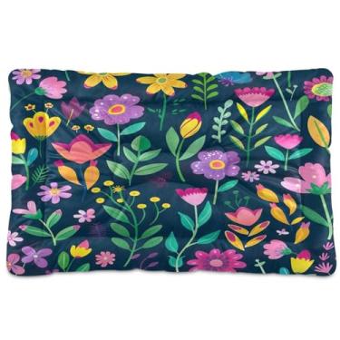 Imagem de Wassud Cama de cachorro com padrão floral colorido, camas para cães pequenos, tapete lavável para animais de estimação, cama de gato para dormir, viagens, 45 x 61 cm