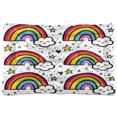 Imagem de Wassud Cama de cachorro arco-íris grande para cães ao ar livre tapete lavável para animais de estimação cama de gato para dormir viagens 91 x 61 cm