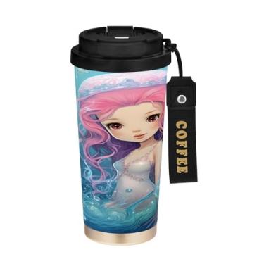 Imagem de YETTASBIN Caneca de café de viagem com isolamento térmico de 482 g com tampa canudo, copo à prova de derramamento e vazamento com alça para bebida quente e fria, garrafa de água de aço inoxidável