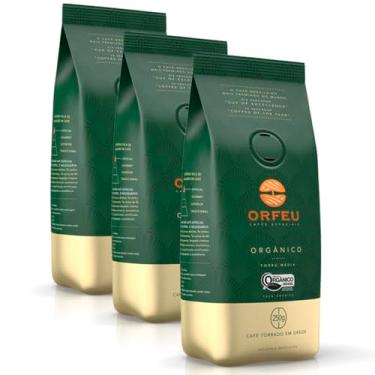 Imagem de Café em Grãos Premium Orfeu Orgânico Kit 3 Pacotes de 250g