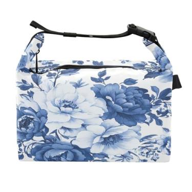 Imagem de STAYTOP Lancheira de flores retrô azul com fivela de alça, lancheira isolada para meninos e meninas, lancheira térmica para trabalho escolar