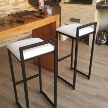 Imagem de Kit 2 Banquetas Para Área Gourmet Cozinha Bancada Americana Cor:Branco
