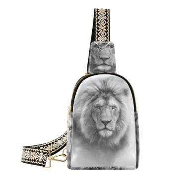 Imagem de CEBUGI Bolsa tiracolo feminina Lion pequena de couro, pochete transversal para trilhas, viagens ao ar livre