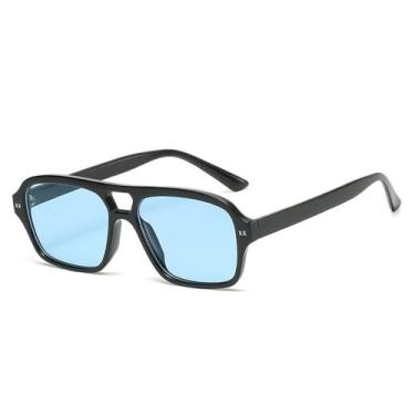 Imagem de Óculos de Sol Femininos Retrô com Ponte Dupla e Formato Quadrado, Lentes Degradê da Moda, Tendência Masculina com Lentes Inspiradas no Oceano, Proteção UV400, Preto e Azul, 1