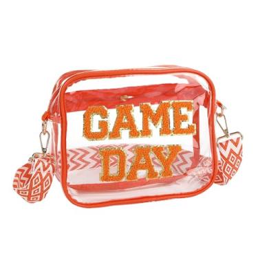 Imagem de Bolsa transparente para eventos de estádio - GAME DAY Letter Patch Bolsa transversal (23 cm × 7 cm × 6 cm) com alça ajustável - Estádio, bolsa de PVC transparente aprovada para shows para homens e