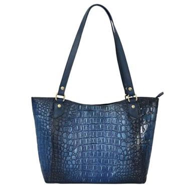 Imagem de Anuschka Bolsa grande 7583, bolsa feminina de couro genuíno pintada à mão - safira em relevo