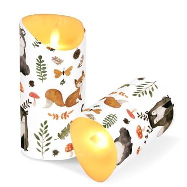 Imagem de Blueangle Pacote com 2 velas fofas de animais da floresta sem chama com controle remoto e temporizador, velas LED cintilantes (7,6 cm x 15 cm) para decoração de casa, casamento, acampamento (132)