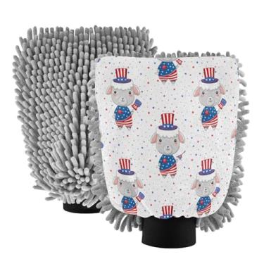 Imagem de STAYTOP Luvas de lavagem de carro de ovelha Dia da Independência, 2 peças, luvas de microfibra de chenille, sem arranhões, panos de esponja de lavagem ultra absorventes para carros, limpeza doméstica
