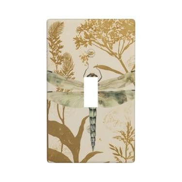 Imagem de Indokyeyqaz Placa decorativa de interruptor de luz retrô libélula única, placas de parede decorativas, 1 placa de interruptor de grupo e capas de tomada 7 cm x 11,4 cm para quarto, banheiro, cozinha