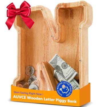 Imagem de Cofrinho de madeira para crianças, cofrinho inicial para meninos e meninas, primeiro nome personalizado cofrinho para aniversário meninos meninas presente cofrinho para crianças (madeira, S9-N)