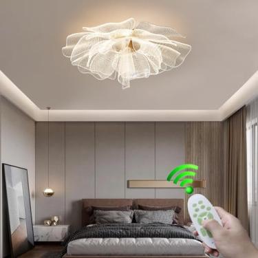 Imagem de Luminária de teto decorativa LED com controle remoto e regulagem de intensidade. Luminária de teto em formato de folha acrílica, moderna, em espiral, ideal para sala de estar, quarto e sala