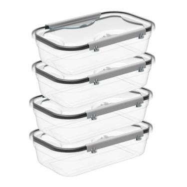 Imagem de Kit 4 Potes Plásticos com Travas 700ml Transparentes Container Retangular