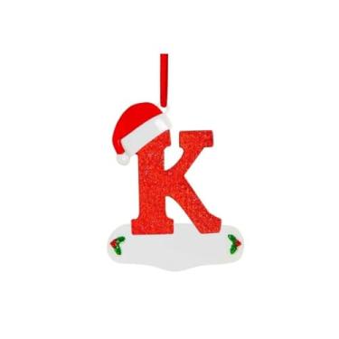 Imagem de Generic Pingente de letra de árvore de Natal A-Z chapéu de Natal letras pingentes vermelho pingente de carta de bênção de árvore de Natal (K)
