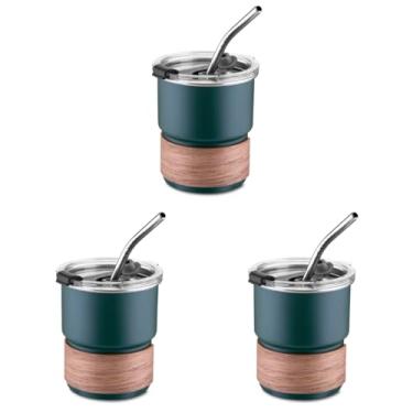 Imagem de Kit Conjunto 3 Copos Herméticos em Inox Para Café, Chá e Bebidas Quentes 250ml com Canudo - Verde