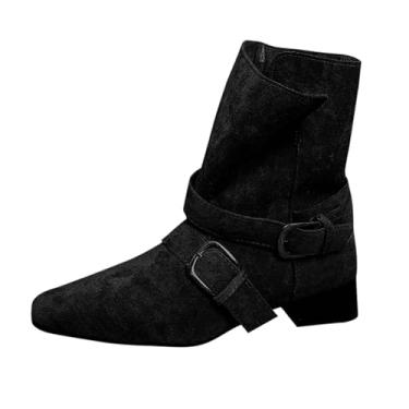 Imagem de Botas femininas de bico fino, salto grosso, outono, inverno, moda casual, cano médio, Preto, 36